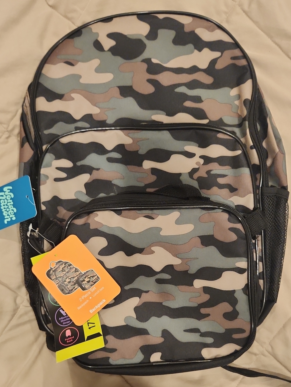 wonder nation Camouflage Kids Backpack/ Lunchbox in Green, Brown, Black